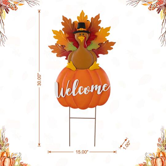 Glitzhome® 30" Thanksgiving Metal Turkey Yard Stake